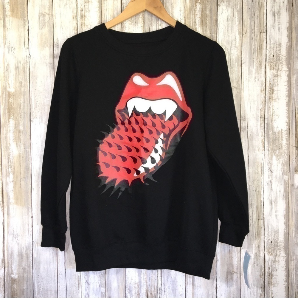 NWT Rolling Stones Black Spiked Tongue Sweatshirt Women’s Small